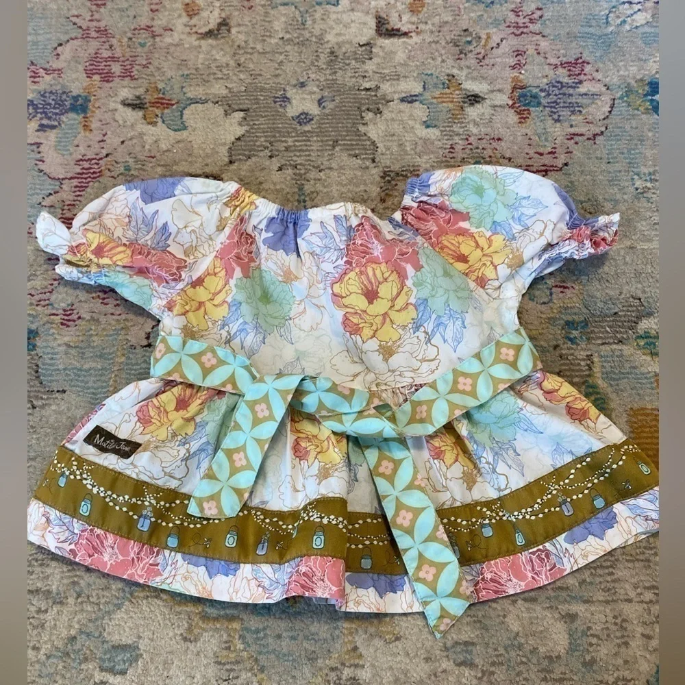Matilda Jane Pink And Blue Bouquet Peasant Top Floral Fireflies Size 12-18M
